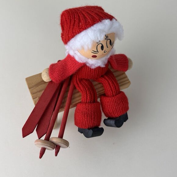 Ljungstroms Tomte Vintage Sweden 4” Christmas Figurine Wooden Decor Art Skiing - Picture 12 of 12